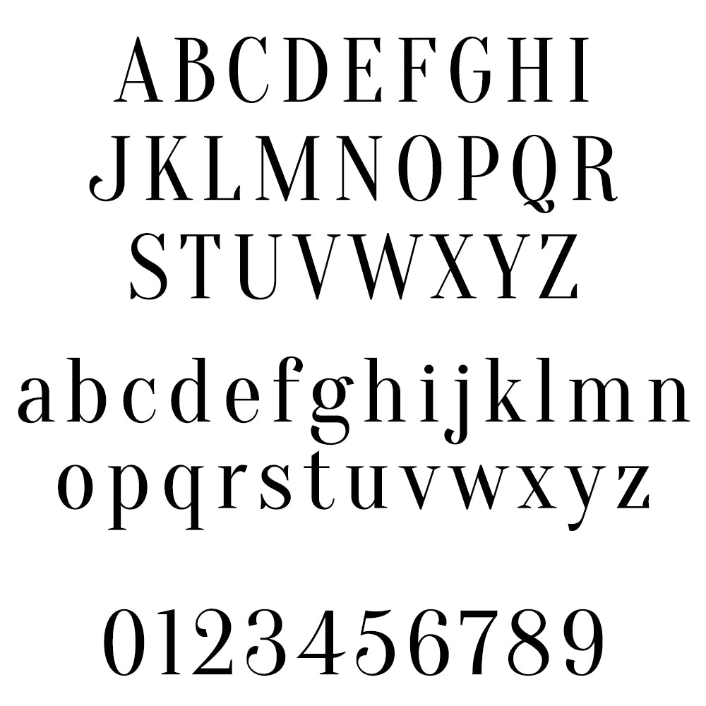 Standard English alphabet and numbers in a clear font on a white background