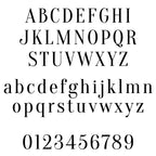 Standard English alphabet and numbers in a clear font on a white background