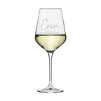 Wine glass with 'Erin Happy Birthday' text on a white background