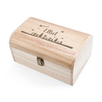 Wooden box with engraved name 'Elliot' on a white background