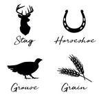 Set of four black silhouettes with labels on a white background