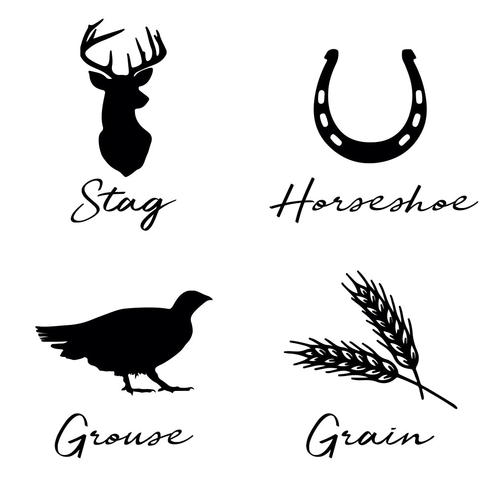 Set of four black silhouettes with labels on a white background