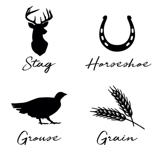 Set of four black silhouettes with labels on a white background