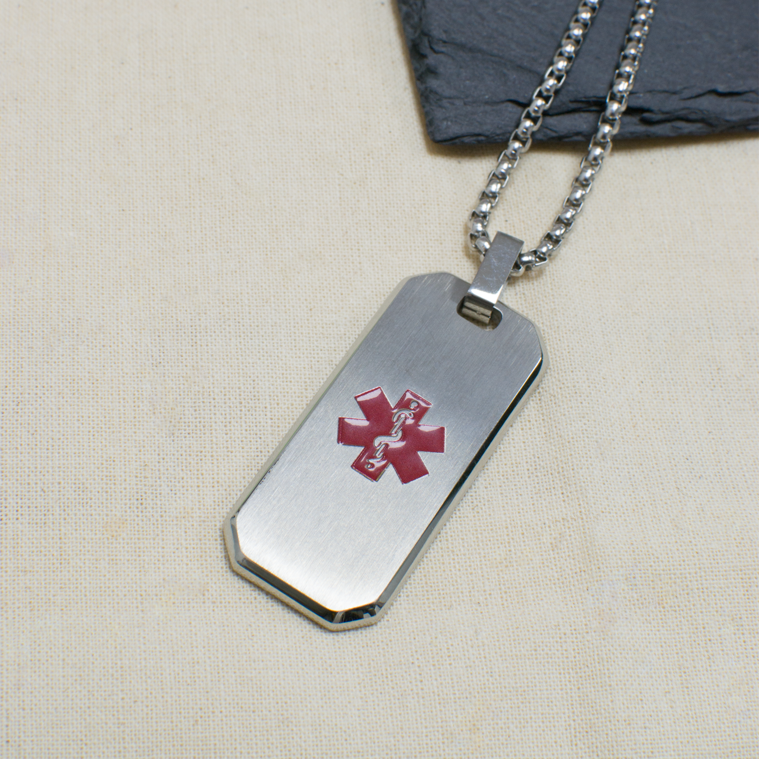 Personalised Brushed Steel Medical Dog Tag Necklace