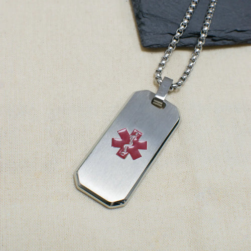 Personalised Brushed Steel Medical Dog Tag Necklace Spesh Gifts