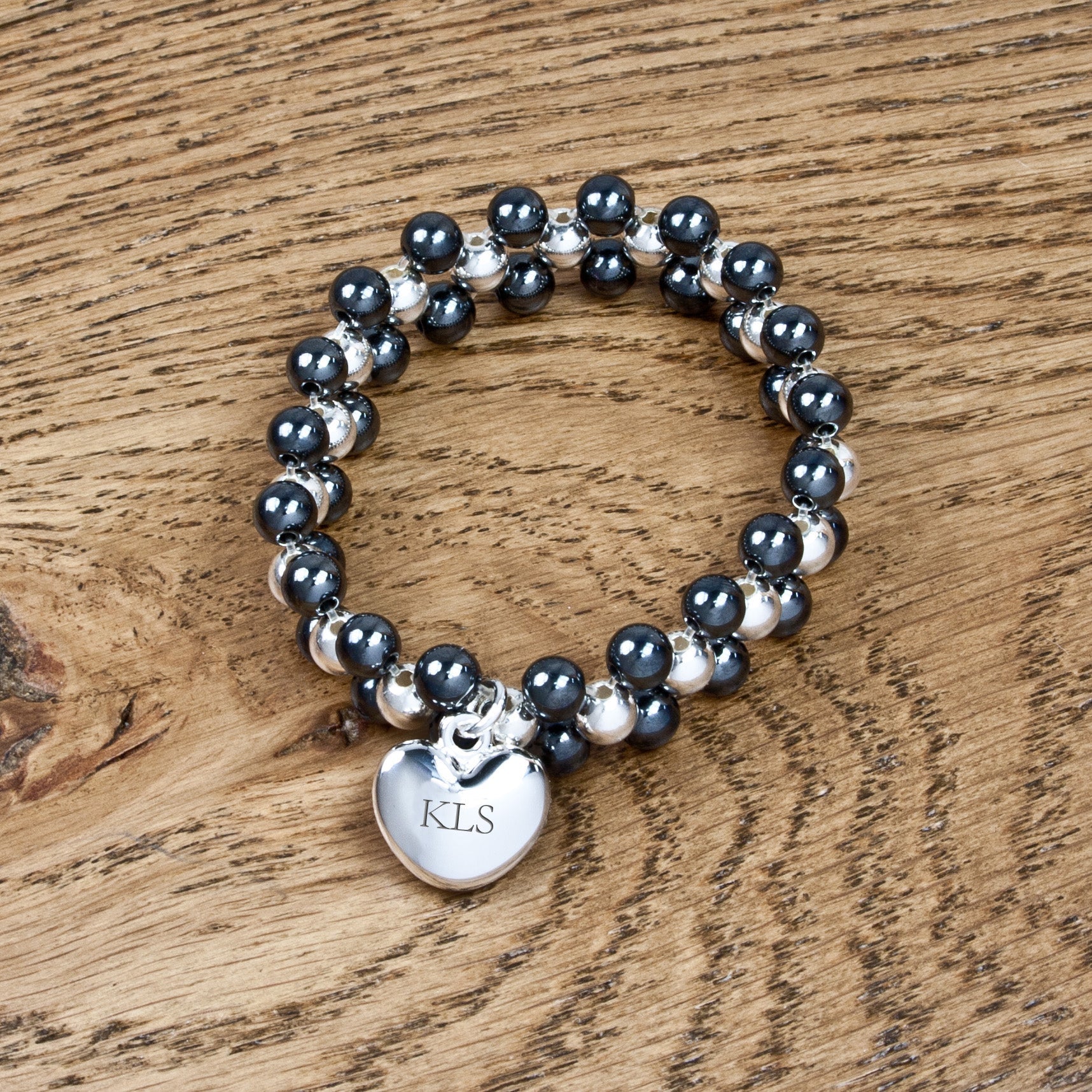 Personalised Luxury Silver and Hematite Beaded Bracelet