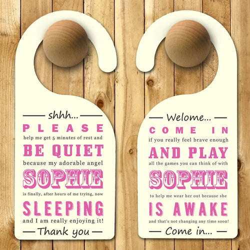 Personalised Baby Door Hanger in Pink Spesh Gifts