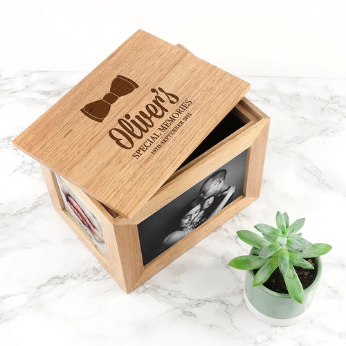 Personalised Baby's Special Memories Midi Oak Photo Cube Keepsake Box Spesh Gifts