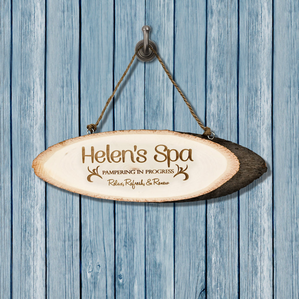 Personalised Rustic Spa Hanging Sign