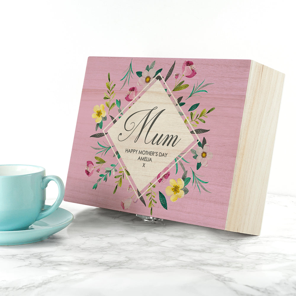 Personalised Pink Botanical Tea Box with Tea