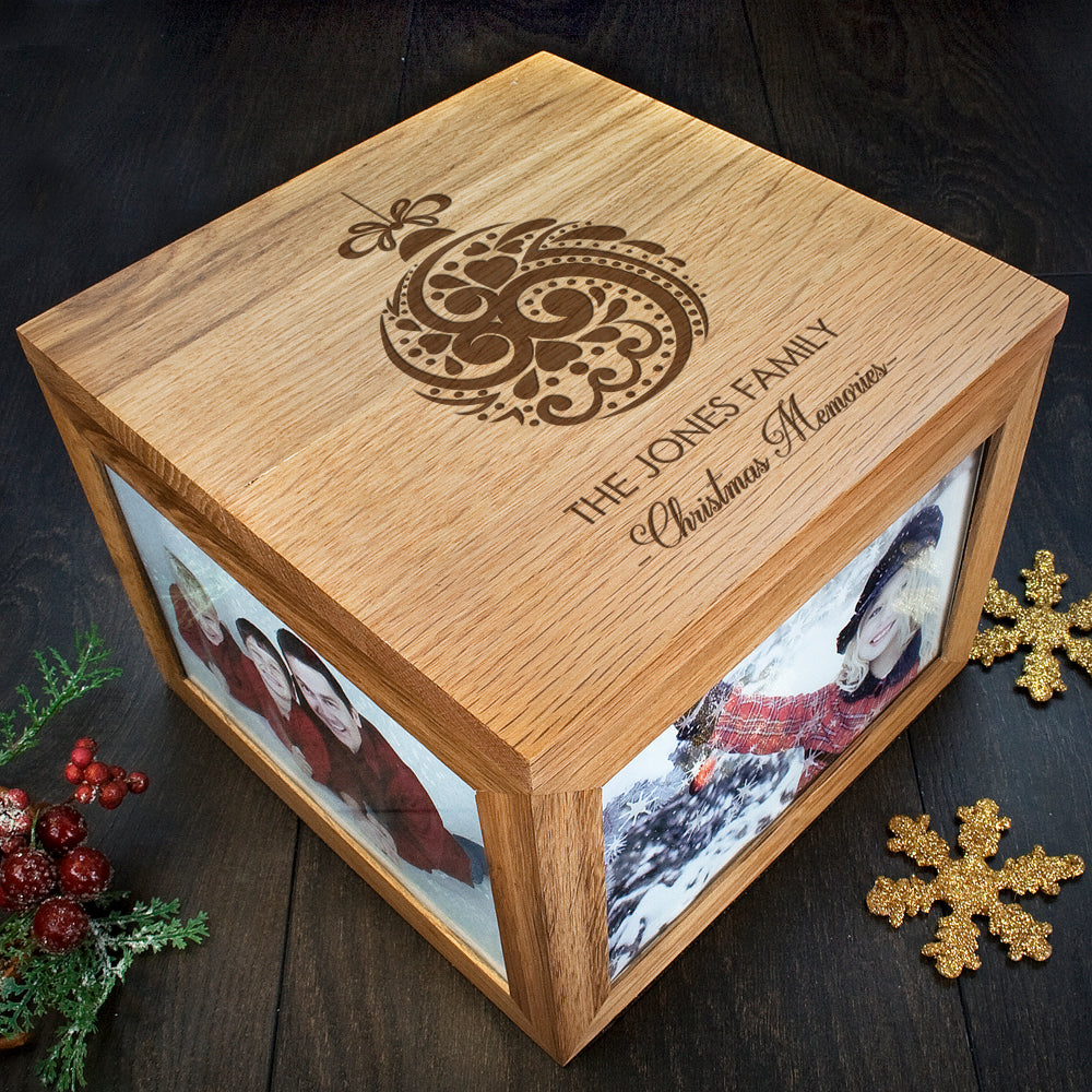 Personalised Christmas Bauble Memory Photo Cube