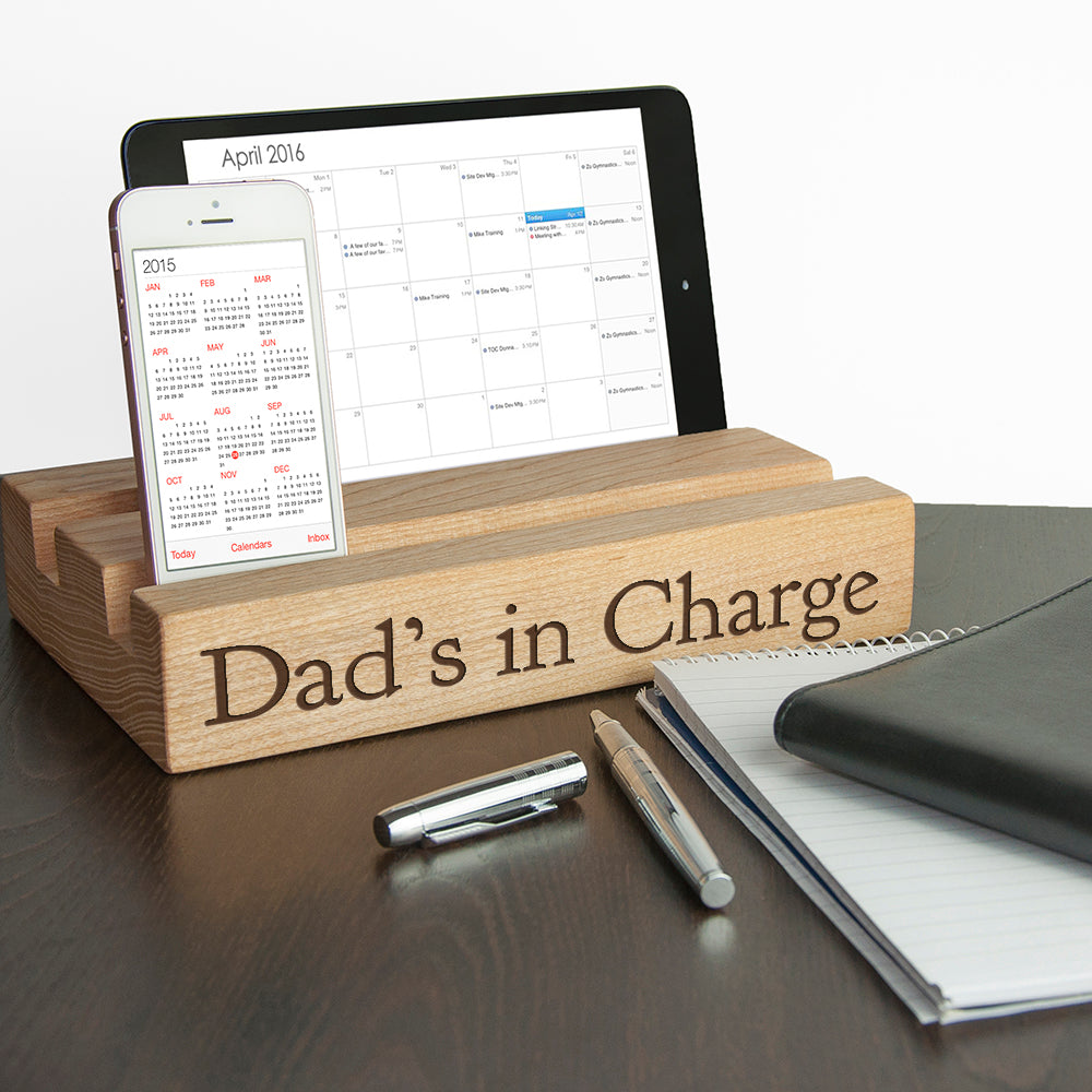 Personalised Oak Double Tablet Holder
