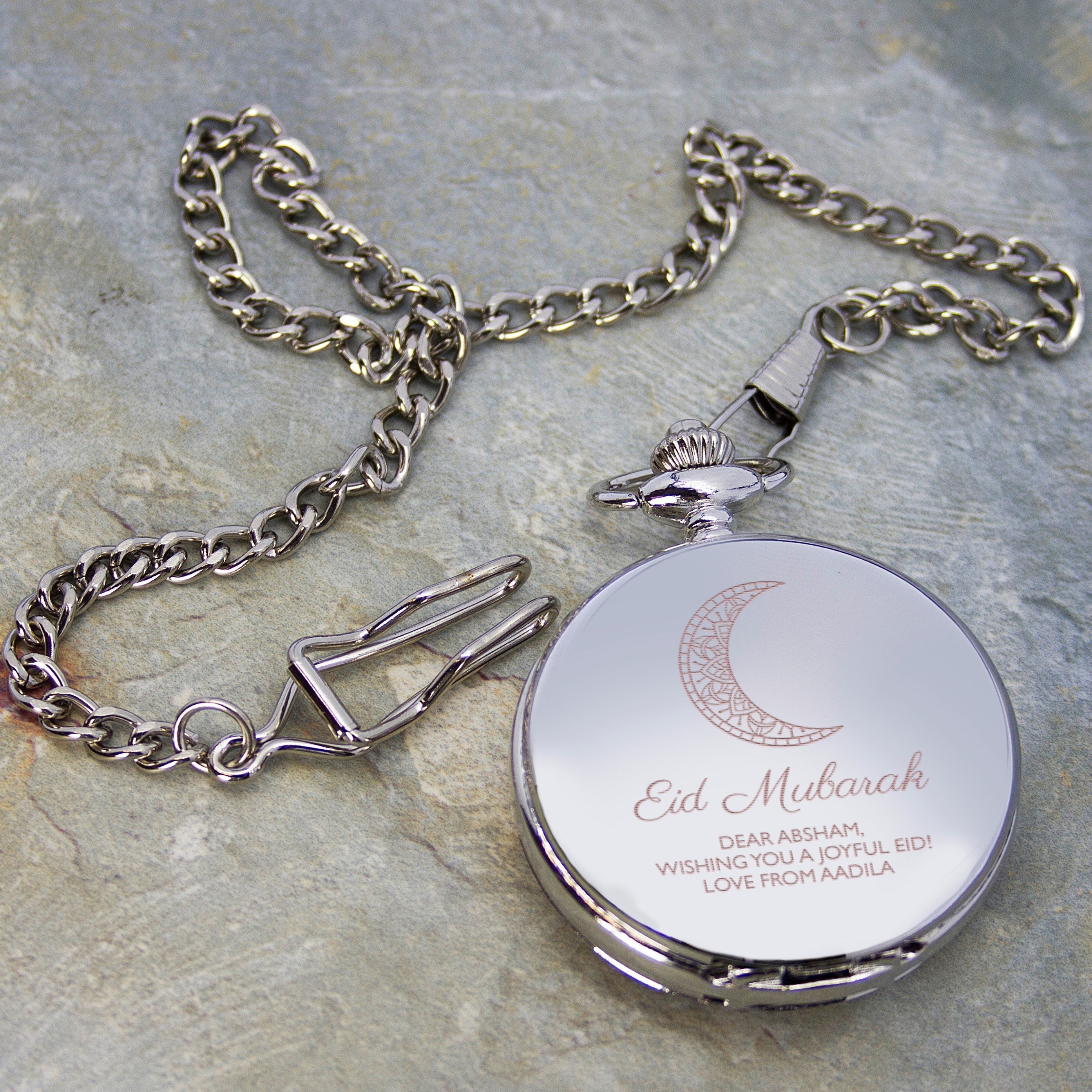 Personalised Eid Mubarak Silver Plated Pocket Watch