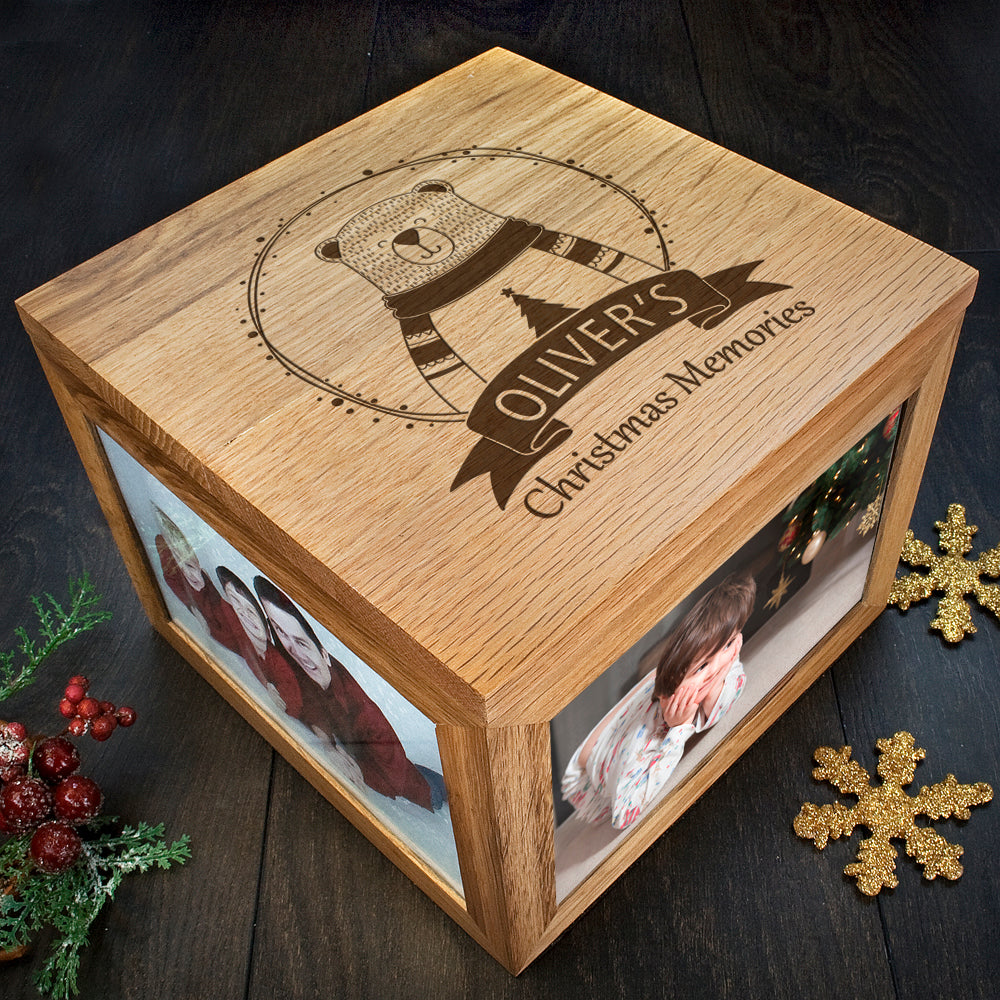 Personalised Polar Bear Christmas Memory Photo Cube