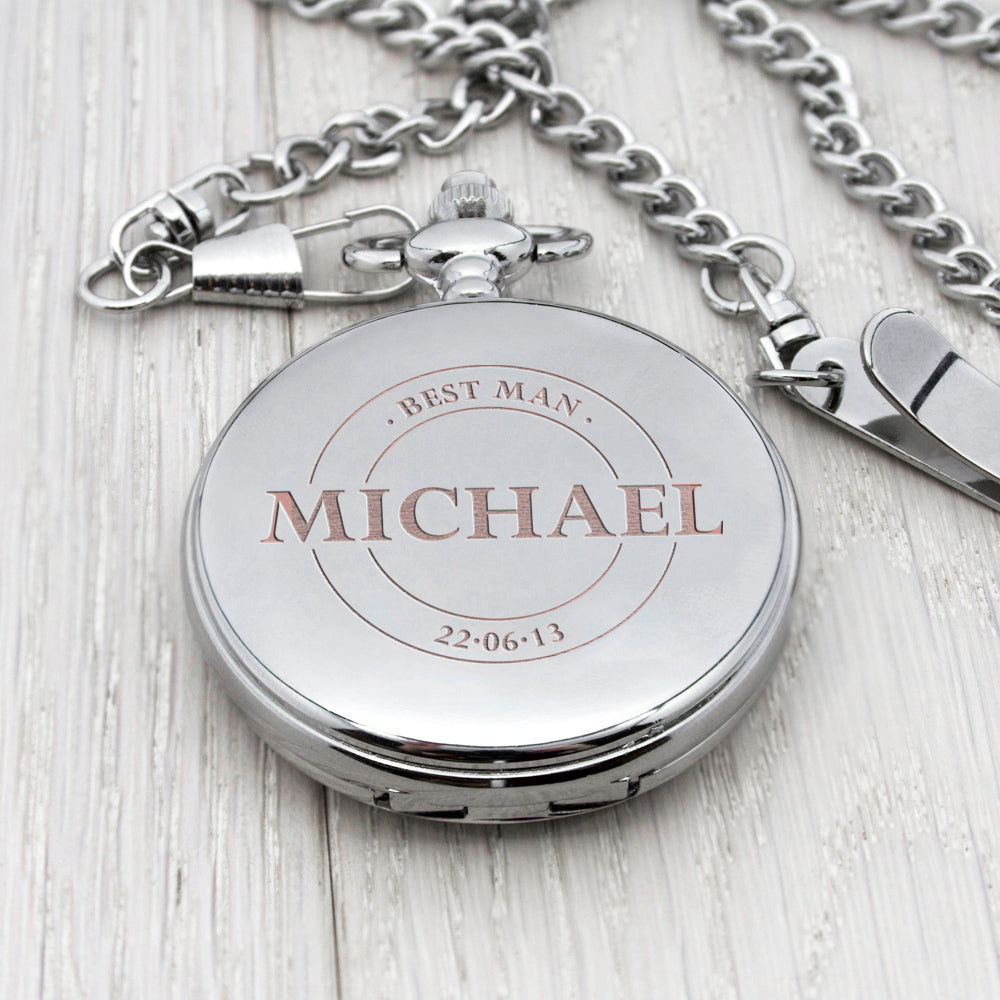 Personalised Groomsman Emblem Silver Pocket Watch