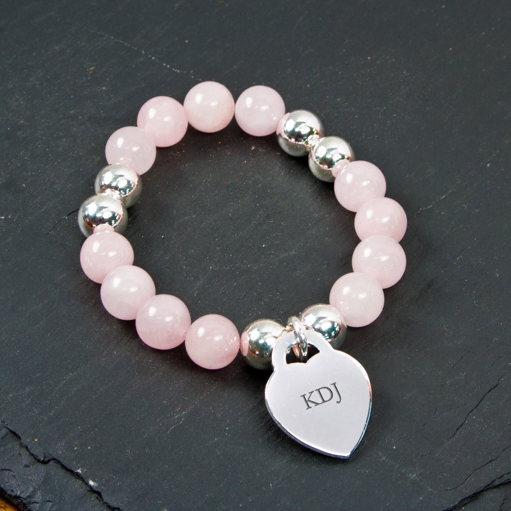 Personalised Silver and Rose Quartz Beaded Bracelet