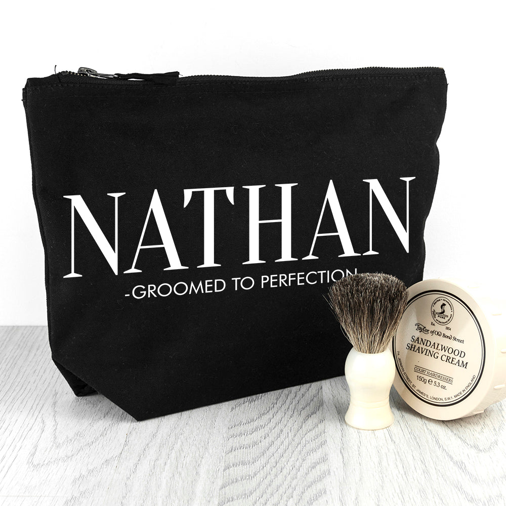 Personalised Men's Cotton Wash Bag in Black