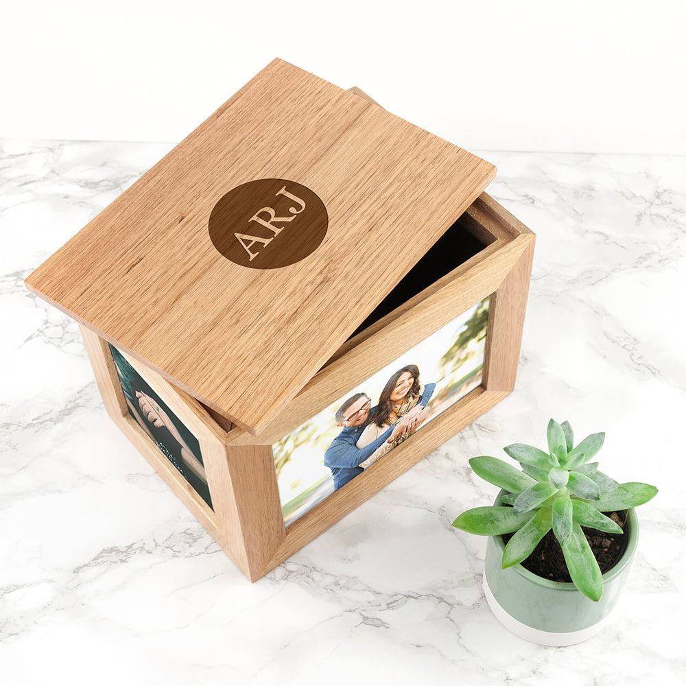 Monogrammed Midi Oak Photo Cube Keepsake Box