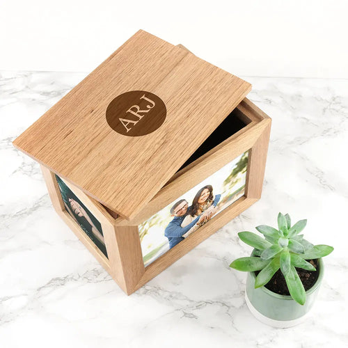 Monogrammed Midi Oak Photo Cube Keepsake Box Spesh Gifts