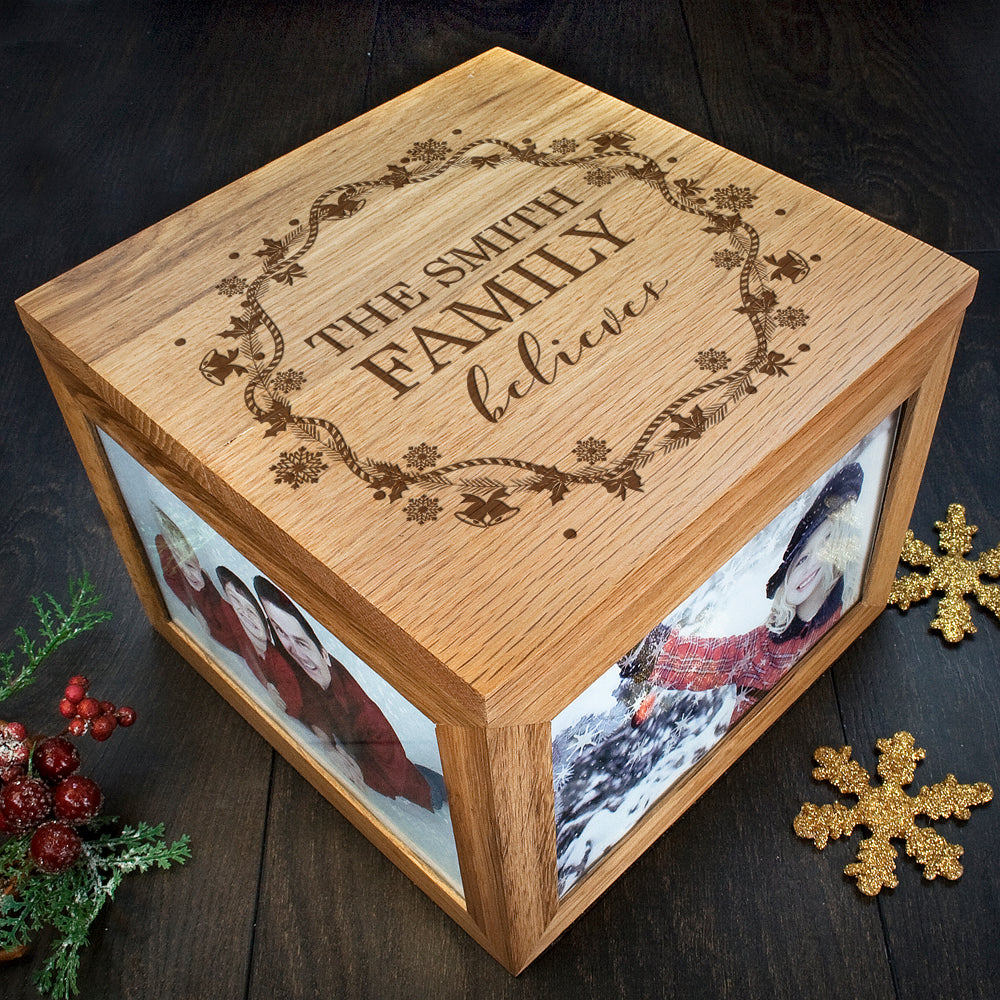 Personalised Our Family Believes Christmas Memory Photo Cube