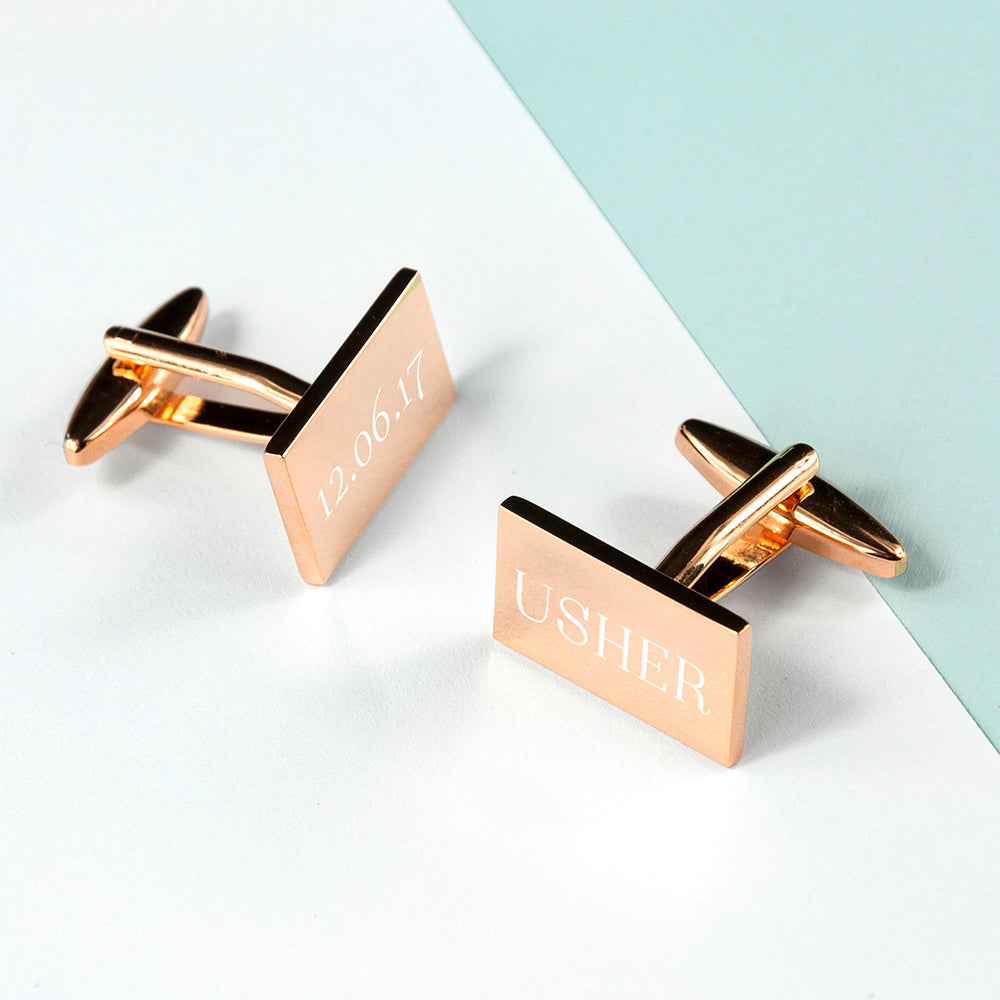 Personalised Rose Gold Plated Rectangle Cufflinks
