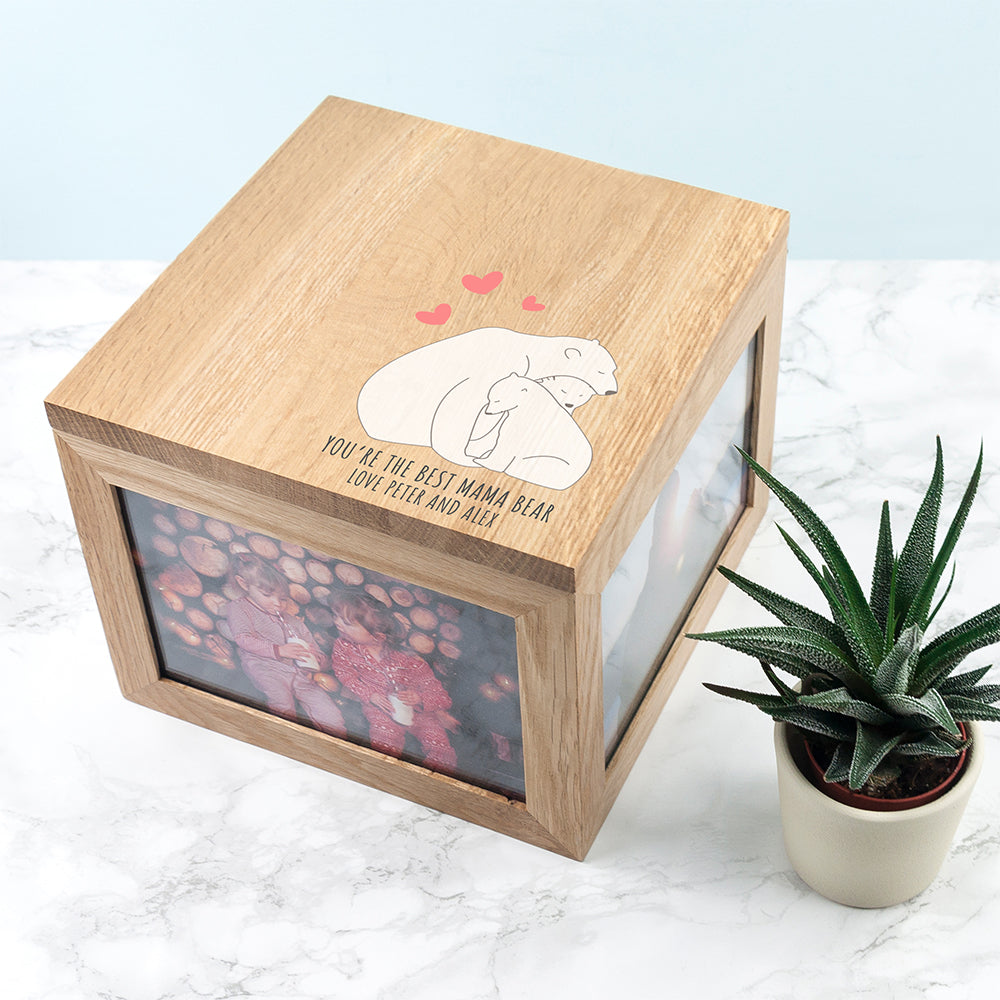 Personalised Mama Bear Large Oak Photo Keepsake Box