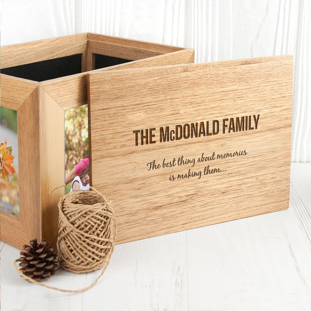Personalised Family Midi Oak Photo Cube Keepsake Box