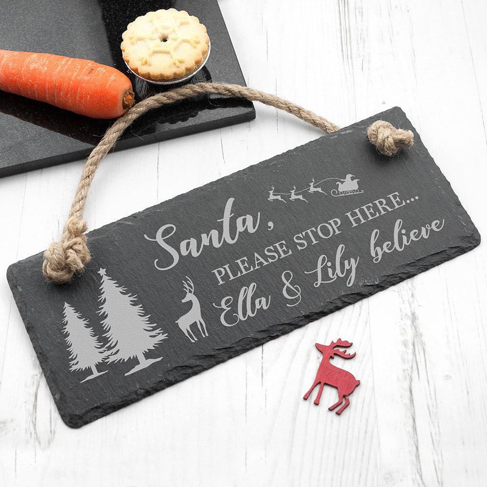Personalised We Believe Santa Slate Hanging Sign