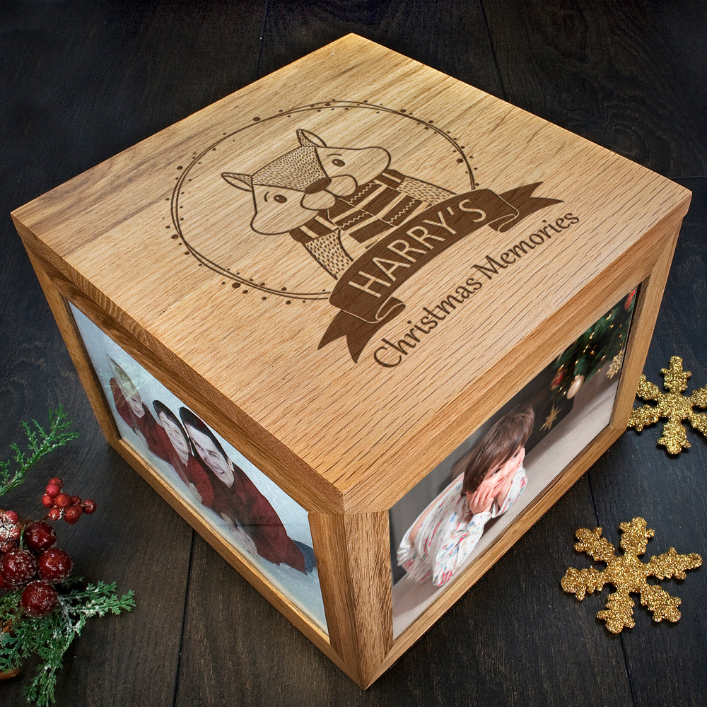 Personalised Woodland Chipmunk Christmas Memory Photo Cube