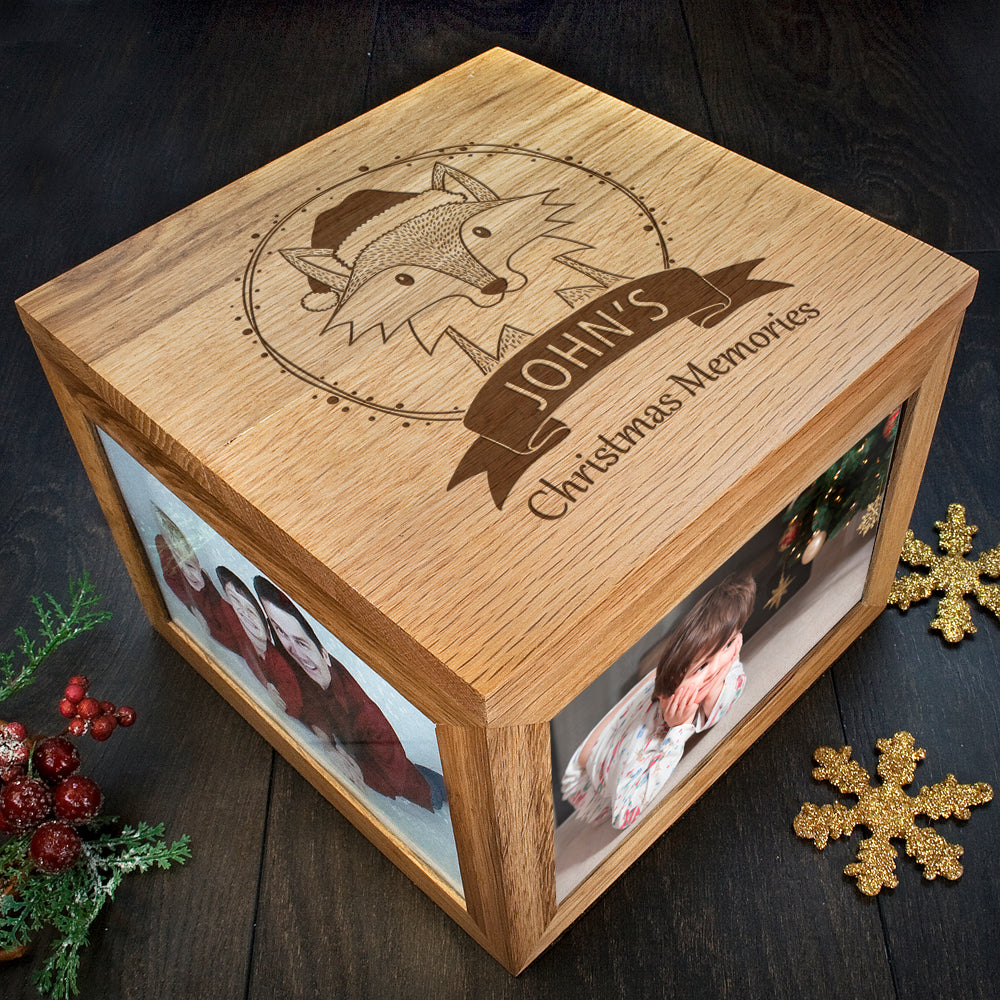 Personalised Woodland Fox Christmas Memory Photo Cube