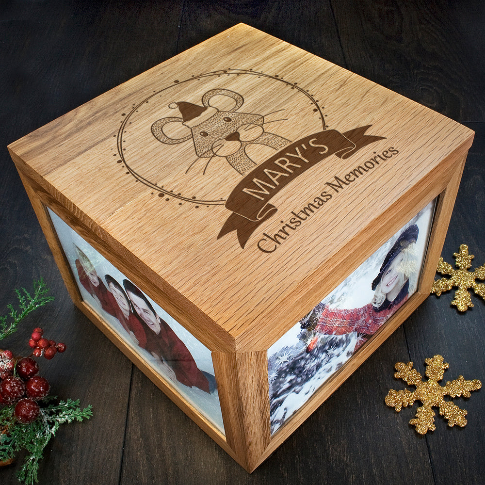 Personalised Woodland Mouse Christmas Memory Photo Cube