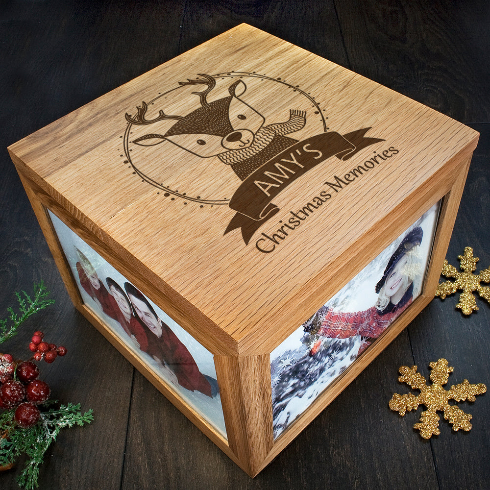Personalised Woodland Reindeer Christmas Memory Photo Cube