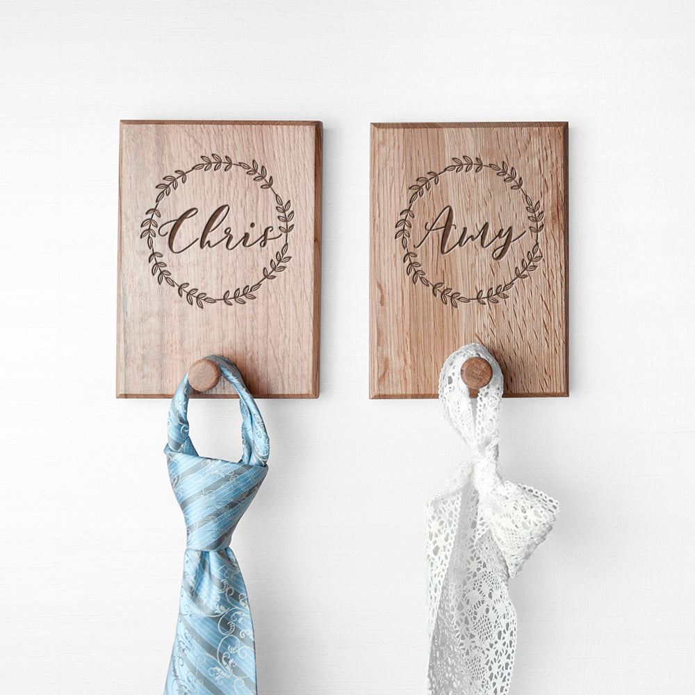 Personalised Solid Oak Wreath Peg Hook
