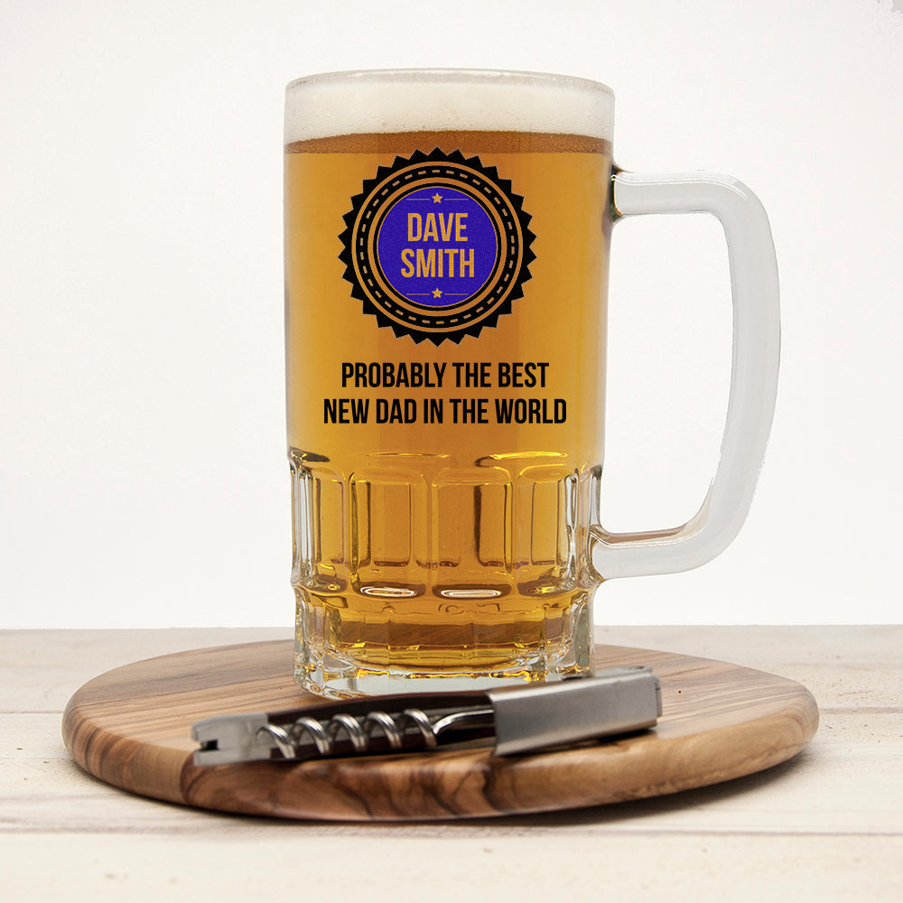 Personalised Best New Dad Glass Tankard