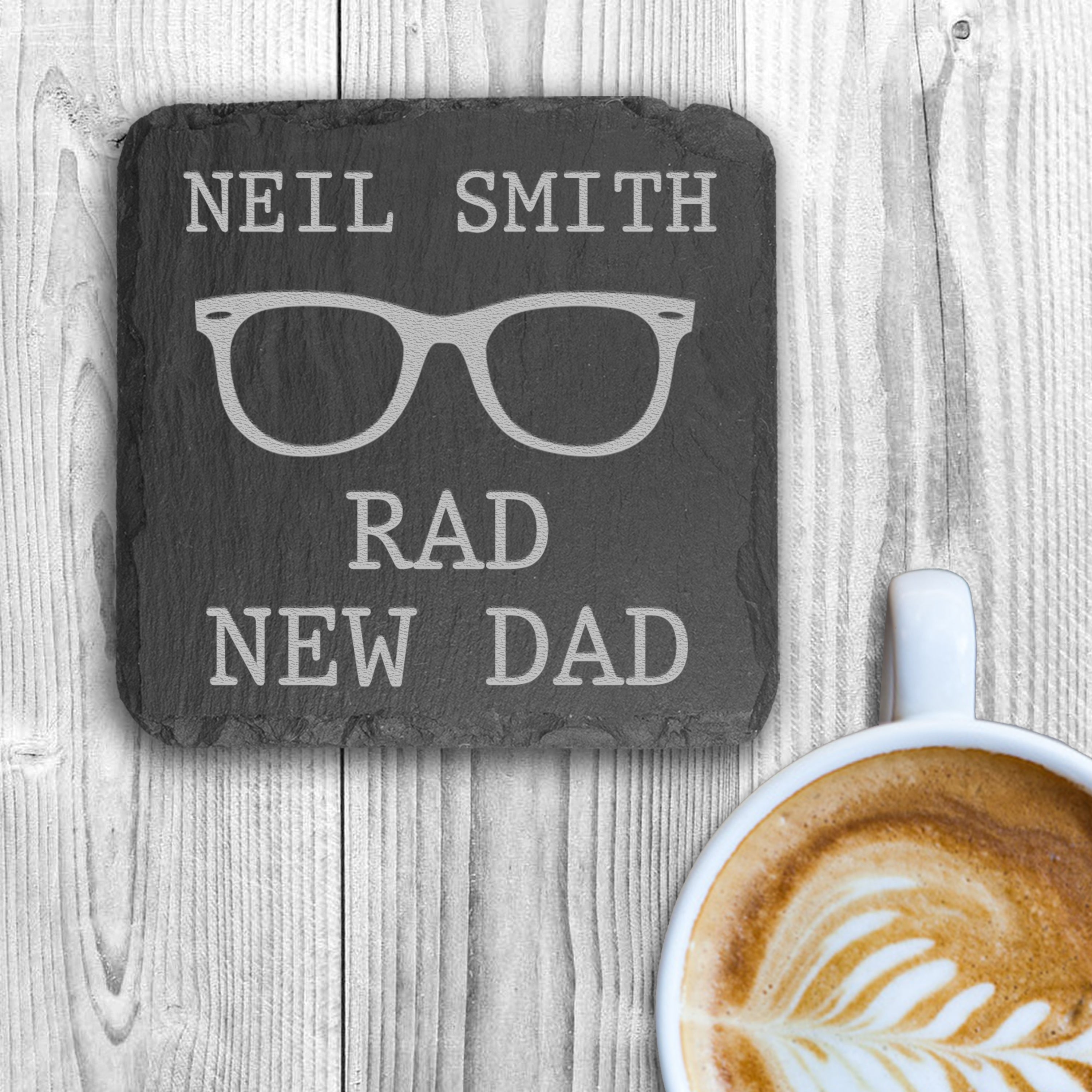 Personalised Rad New Dad Square Slate Keepsake