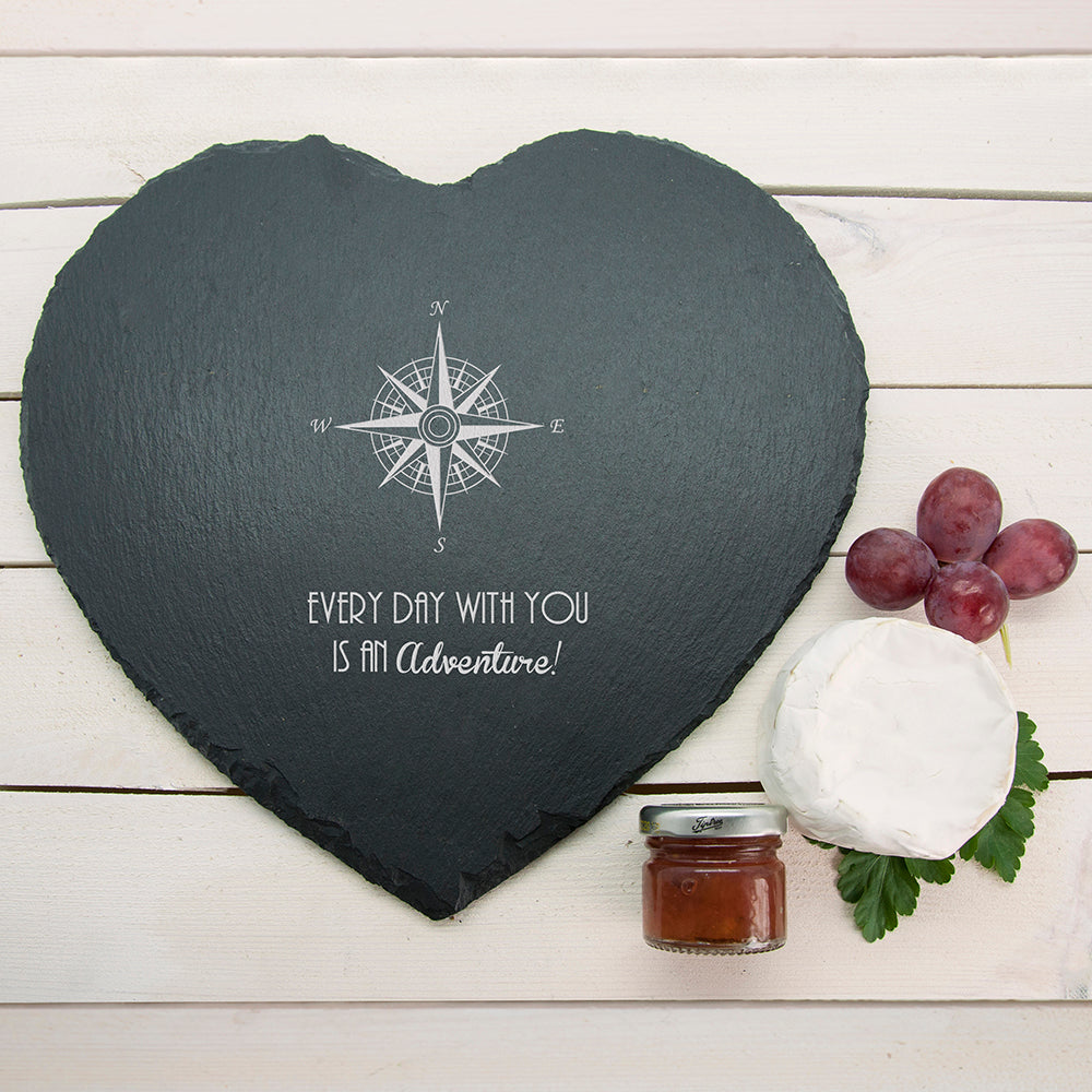 Personalised Compass Heart Slate Cheese Board