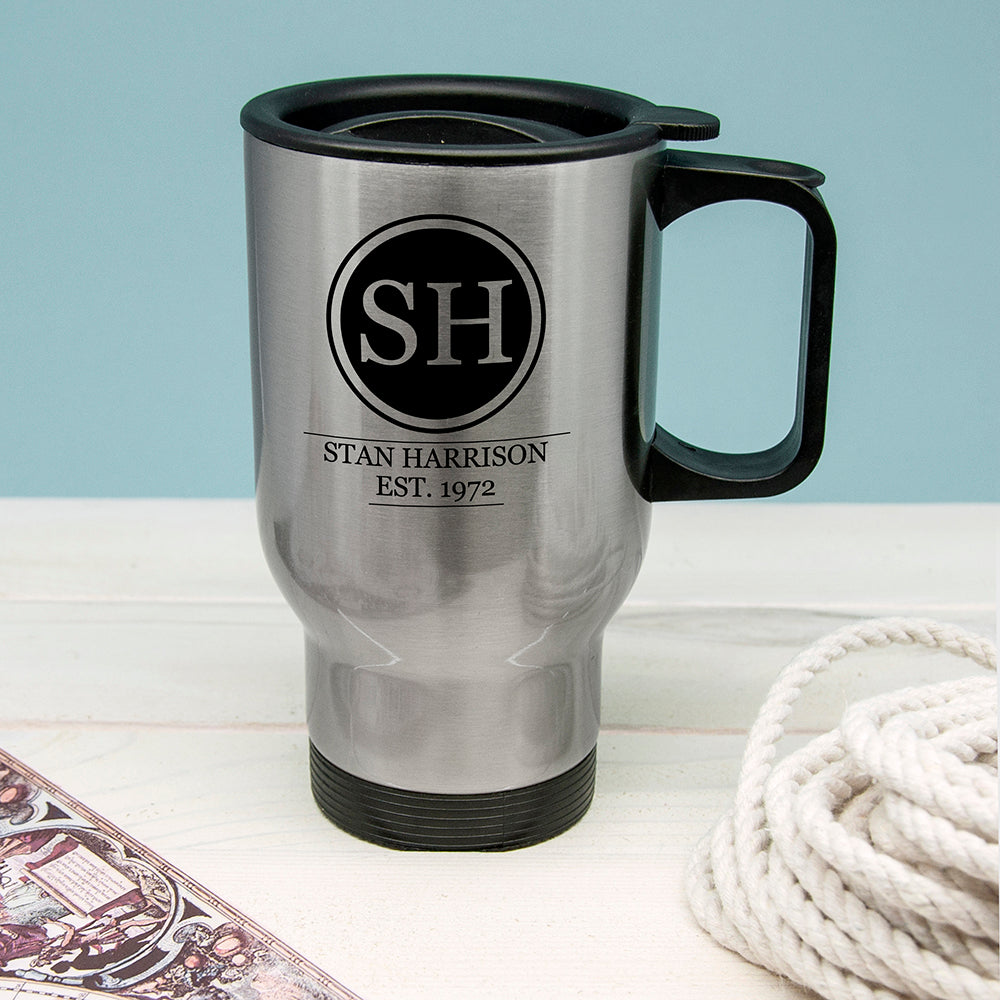 Personalised Monogram Silver Travel Mug