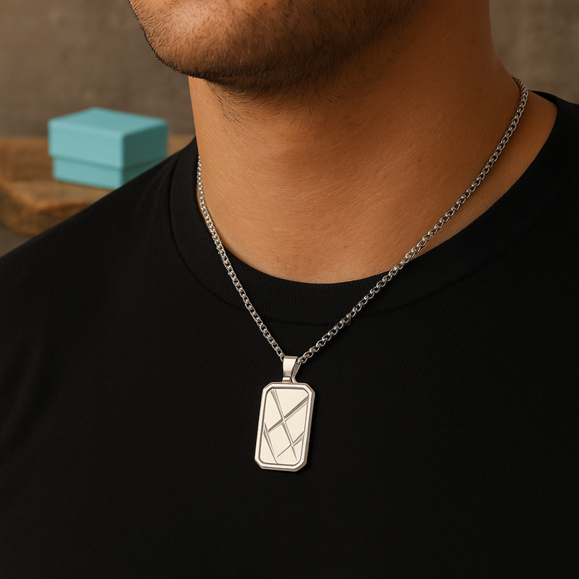 Personalised Men€™s Contemporary Silver Dog Tag Necklace