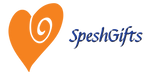 SpeshGifts logo with an orange heart and blue text on a white background