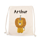 Drawstring bag with a lion illustration and 'Arthur' text on a white background