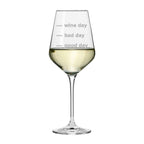 Wine glass with text 'wine day', 'bad day', 'good day' on a white background