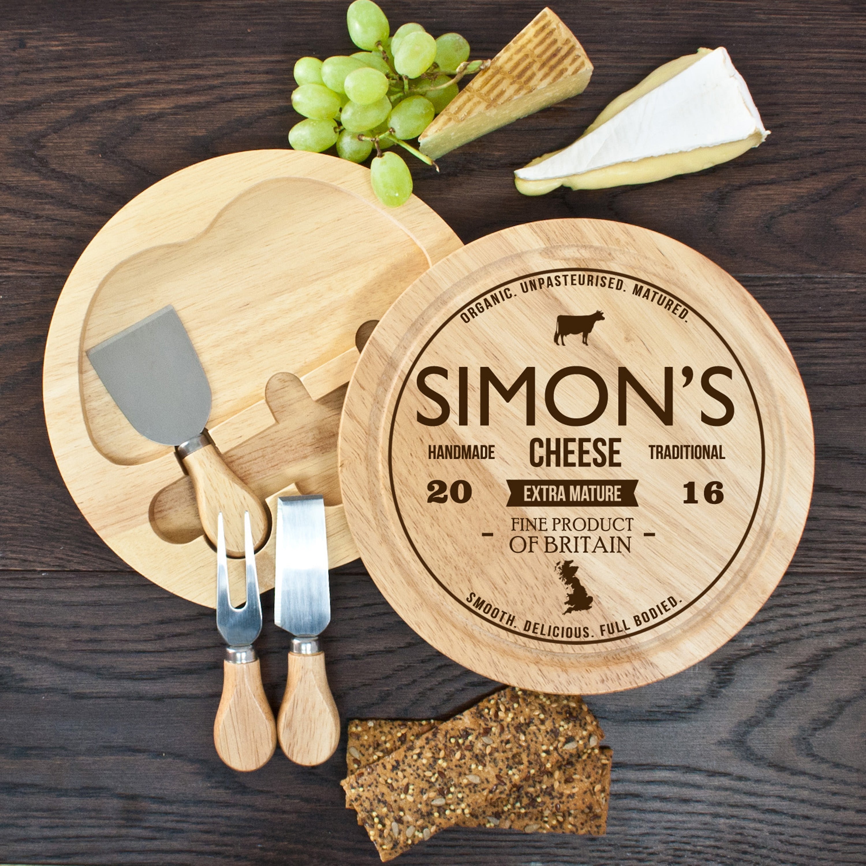 Personalised Traditional Round Cheese Board Set