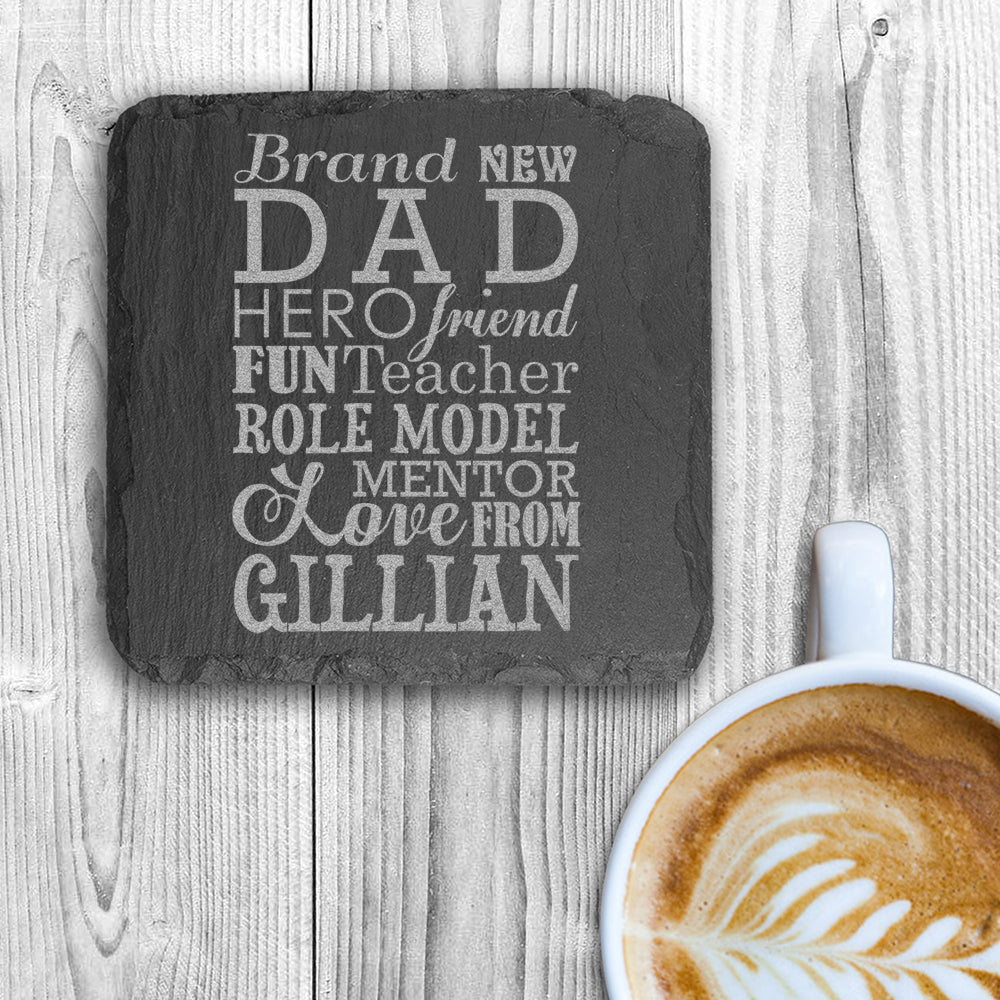 Personalised What A New Dad Means Square Slate Keepsake