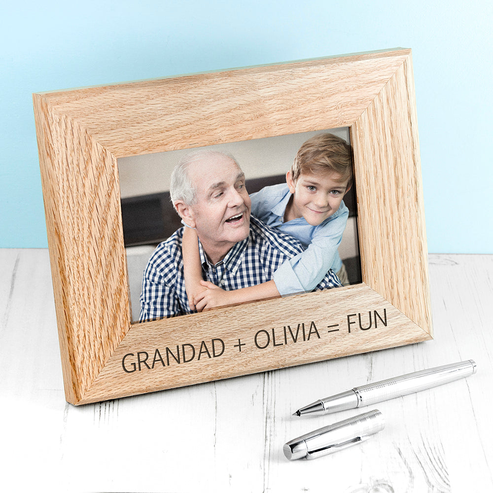 Personalised Fun with Grandad Engraved Oak Photo Frame